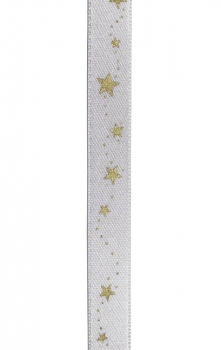 Satinband weiss, mit Sternen, Breite 15 mm, 20m